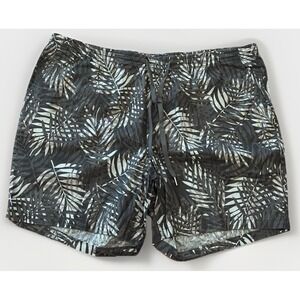 Lands End Mens XL 46/ 48 Linen Cotton Shorts Green Palms ‎ Elastic Waist Drawst